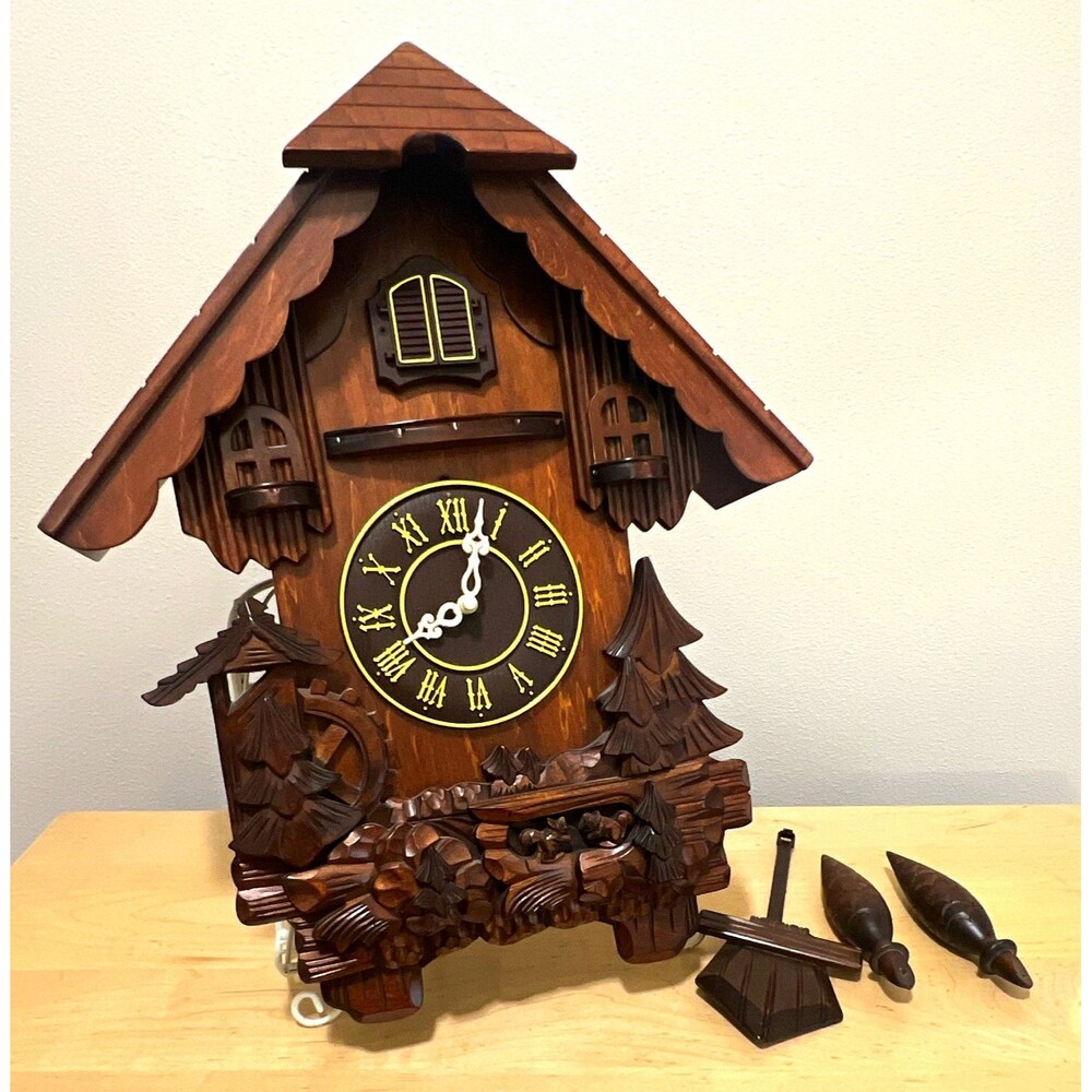 Black Forest Cuckoo Wall Clock Plug-In Quartz Westminster Dial Pendulum